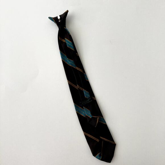 Vintage Snapper Snap On Necktie - Stripes - Brown Teal Gold - Picture 6 of 7